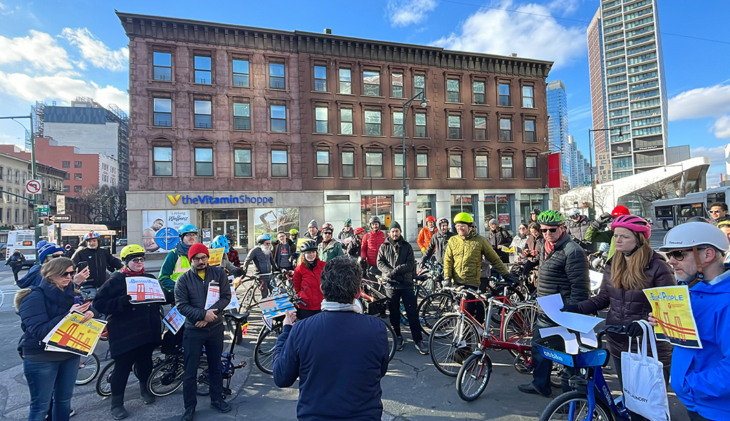 CM Restler speaks at the end of the ride at Times Plaza.